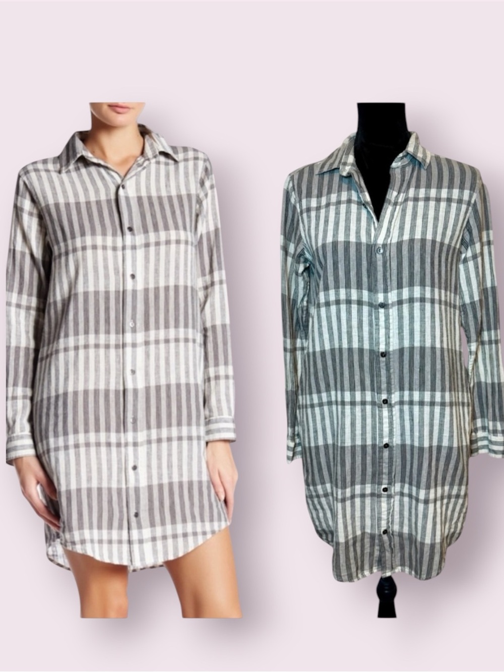 Current Elliot Button Down Shirt Dress Linen & Cotton Cream & Gray Size Small